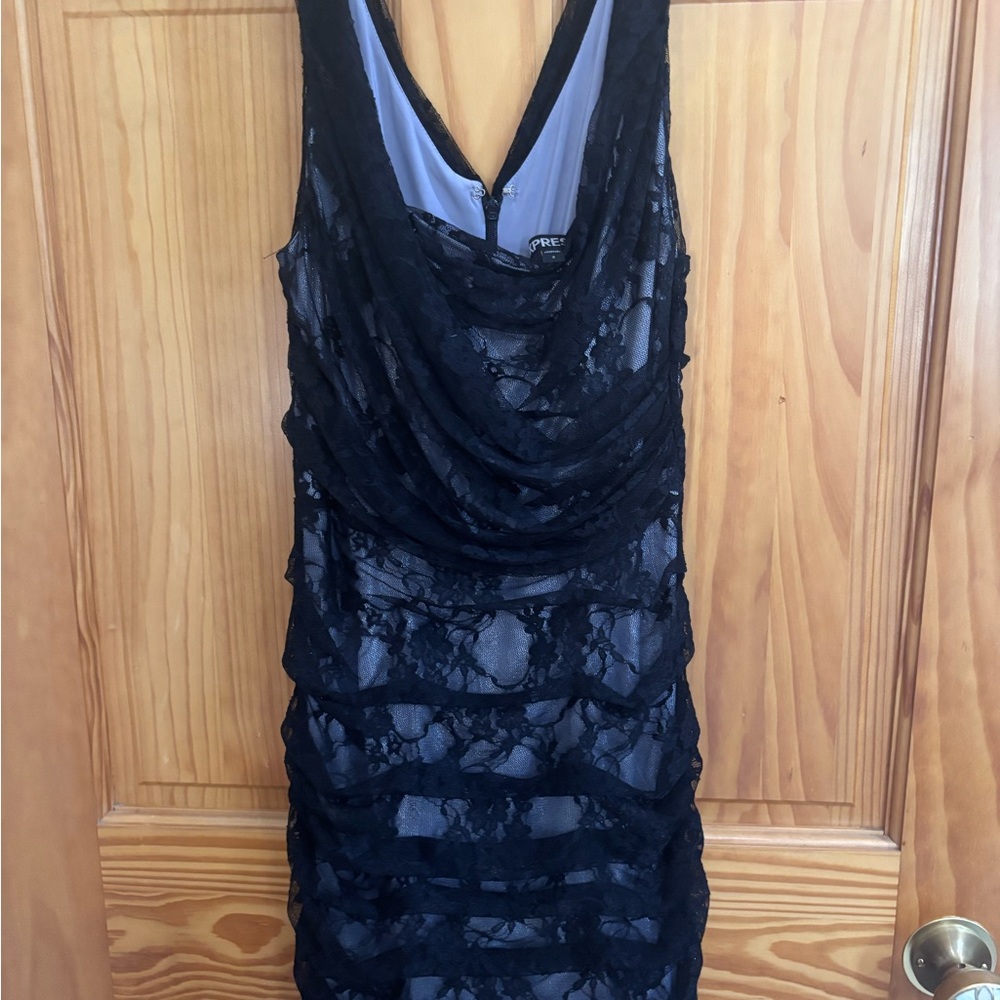 Express Elegant Black Lace Backless Dress